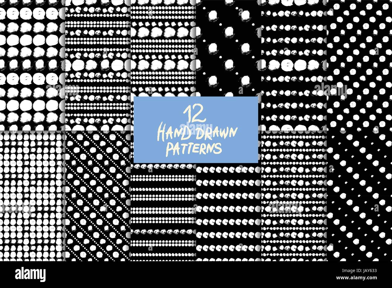 Vector seamless pattern set with circles brush strokes. Black and white ...