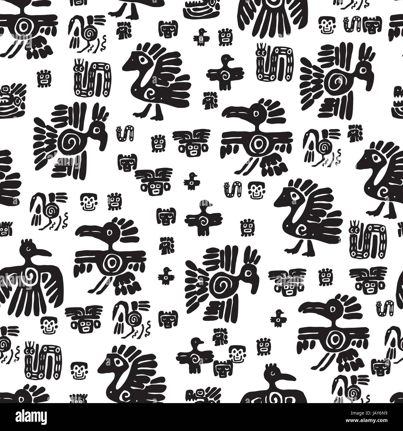 Seamless vector maya pattern. Black and white ethnic elements. Tribal