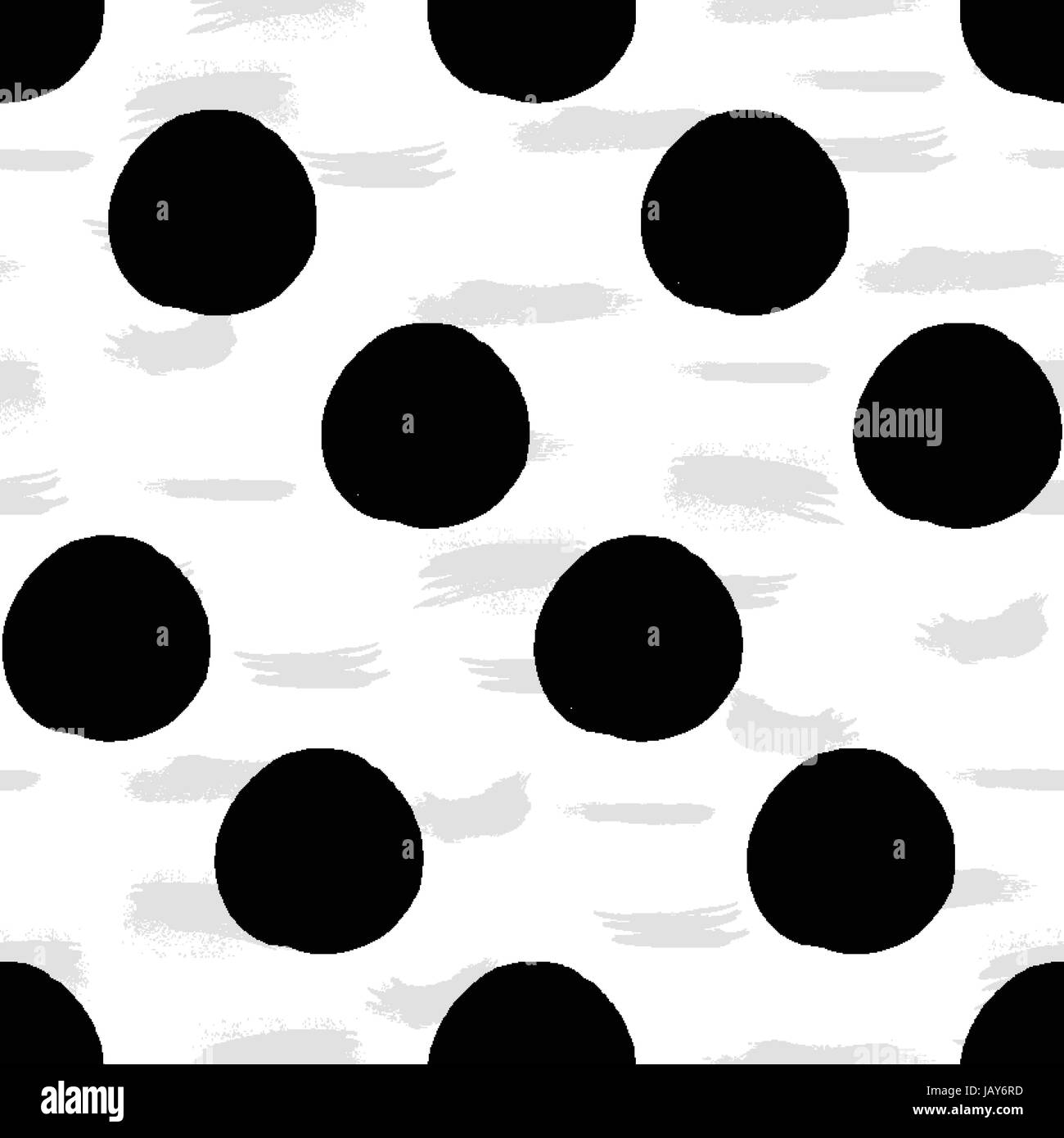 Vector seamless pattern. Black and white round brush strokes. Hand ...