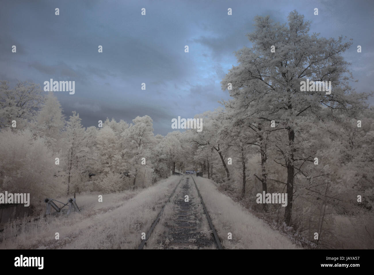 Landscape with railroad tracks IR Stock Photo