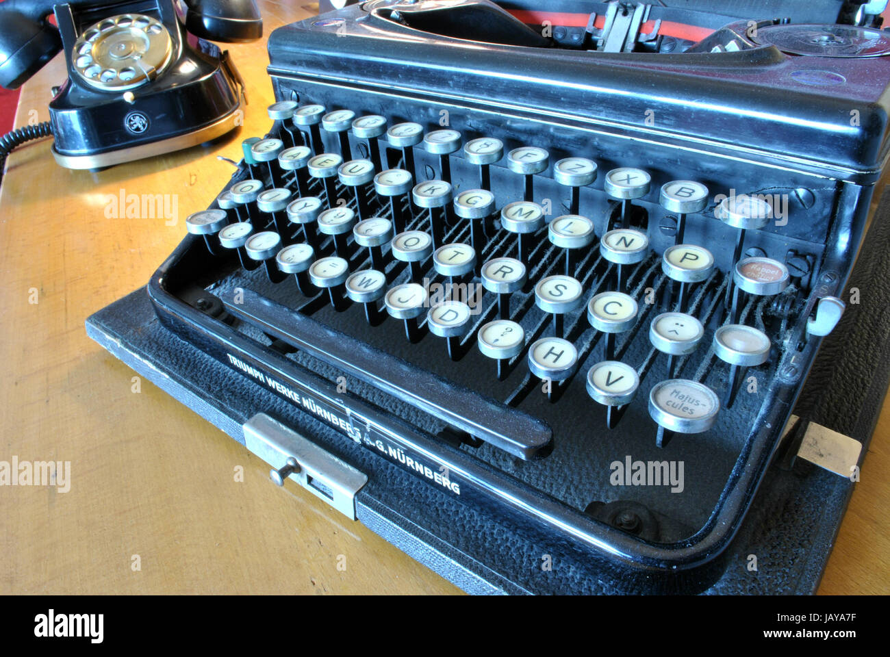an old typewriter black metal still working Stock Photo Alamy