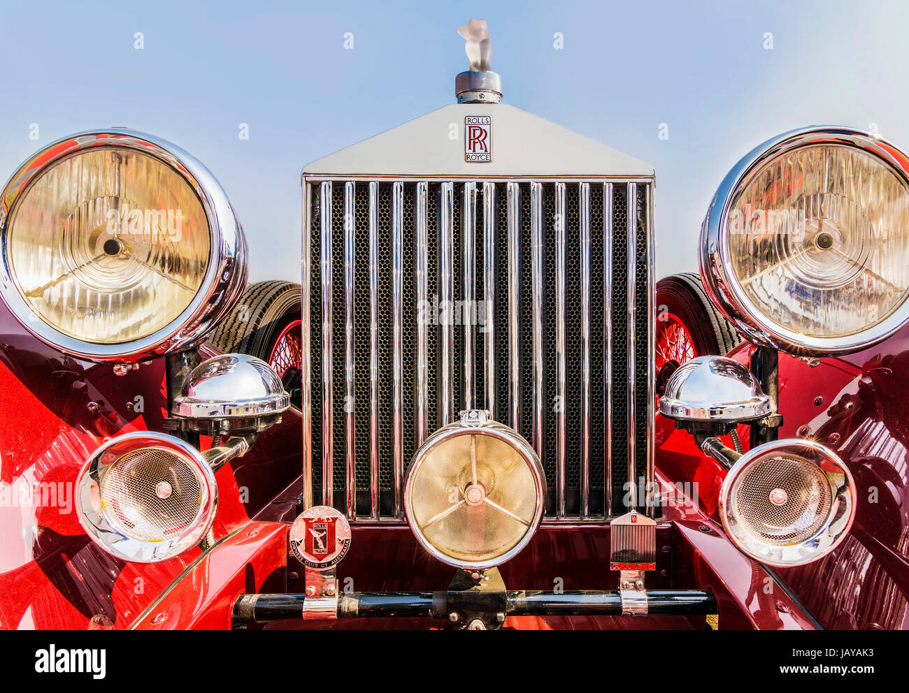 New Delhi, India - February 6, 2016: Oldtimer rallye vintage sport saloon Rollys Royce Phtantom 1, built in 1926, parked at 21 Gun Salute Vintage Car  Stock Photo