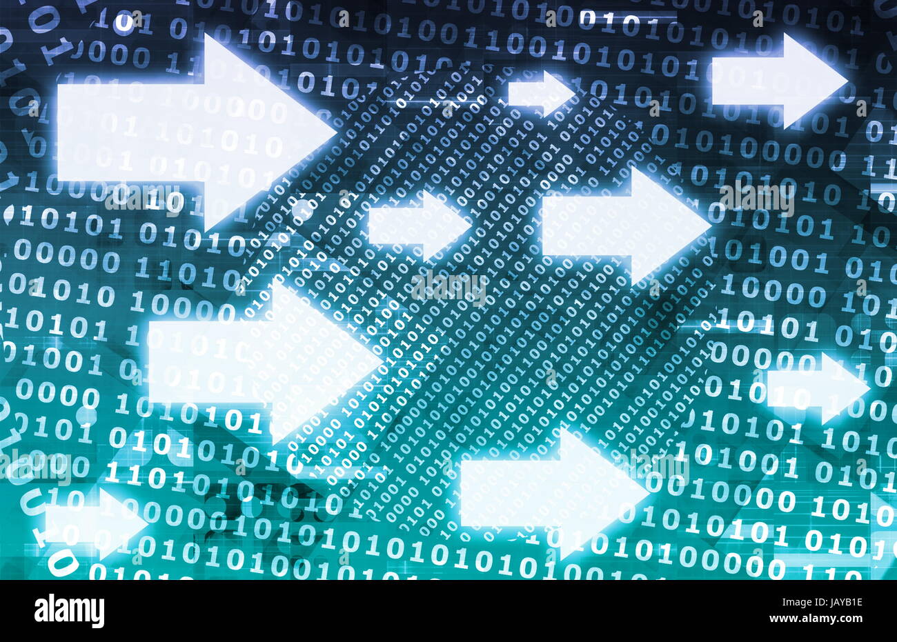 Binary Data Stream with Arrows on Digital Abstract Stock Photo