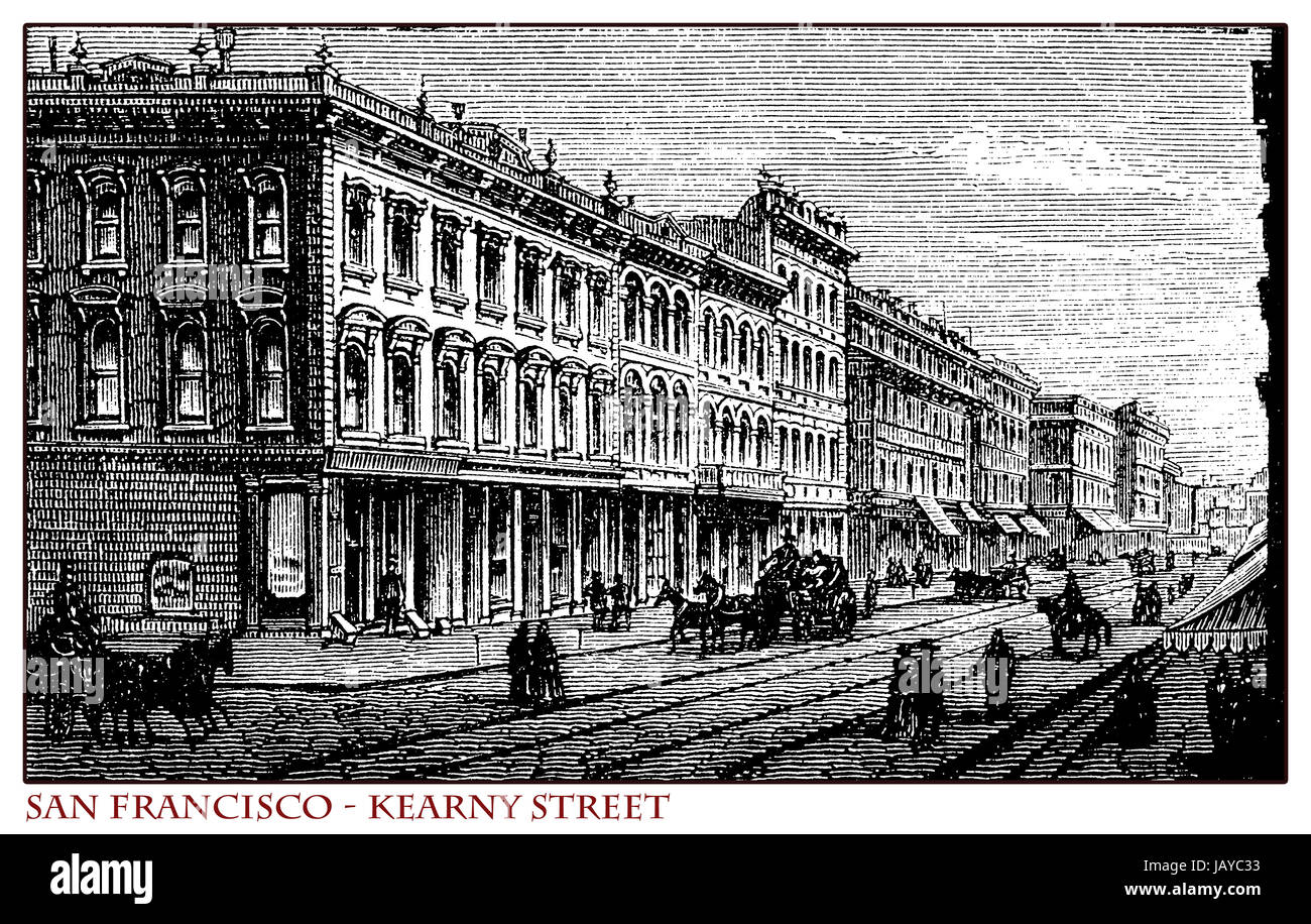California,San Francisco Kearny street, engraving from year 1873 before