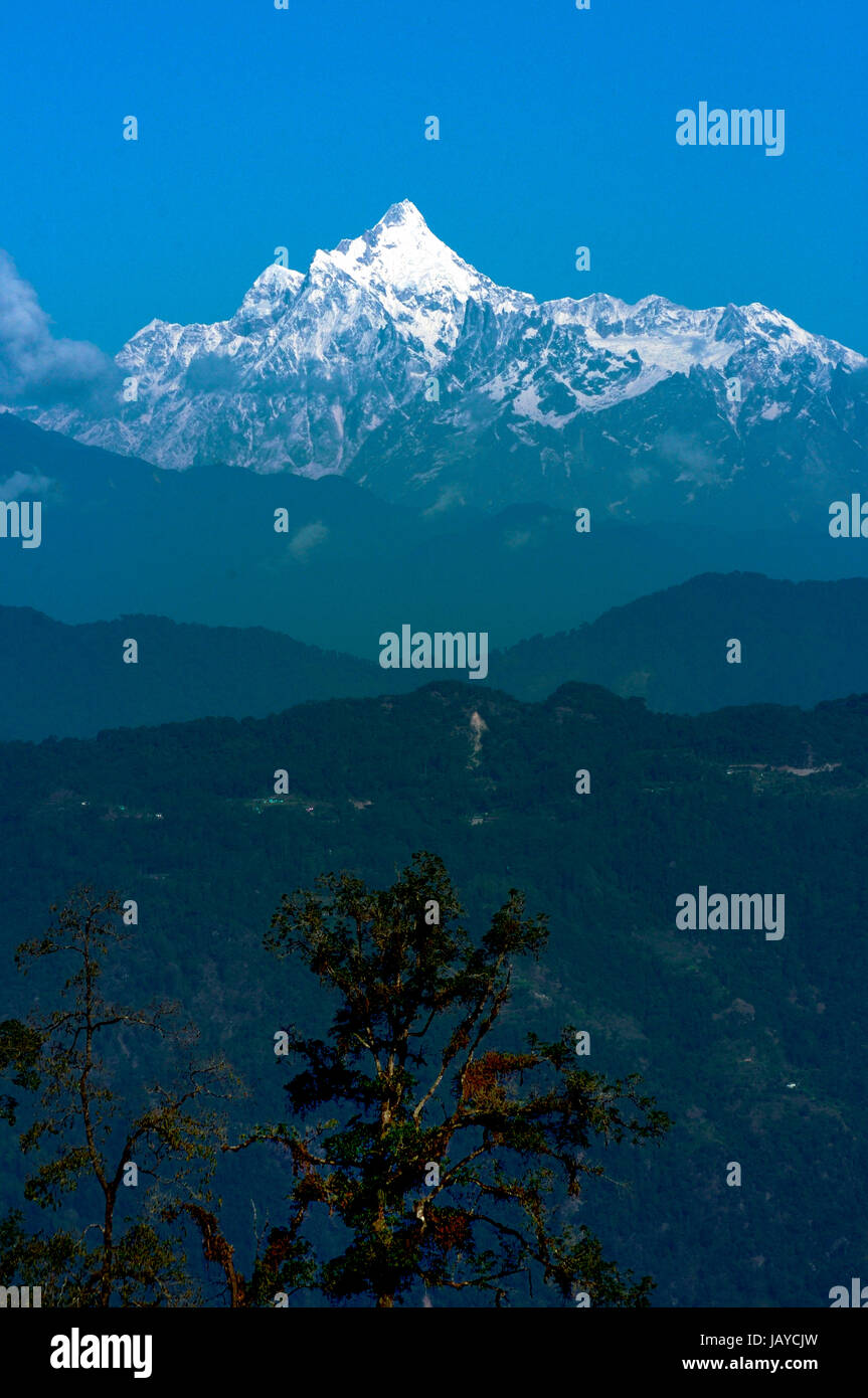 Kanchenjunga mountain range in the morning, Sikkim Stock Photo