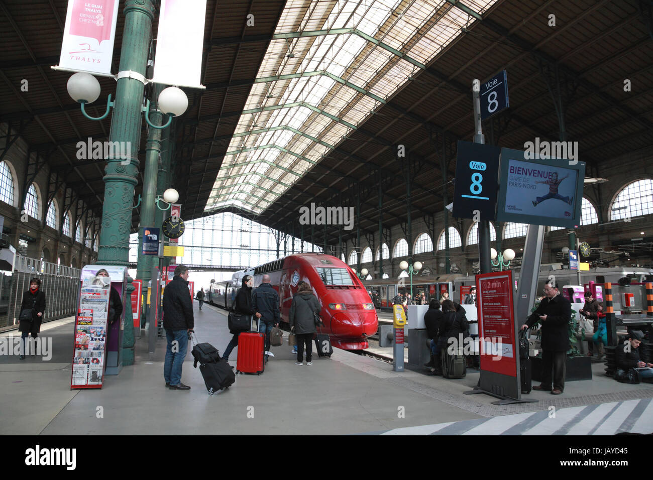 Platform 8 at the Gare du Nord, the railway station for travellers on Eurostar and to northern France. Stock Photo