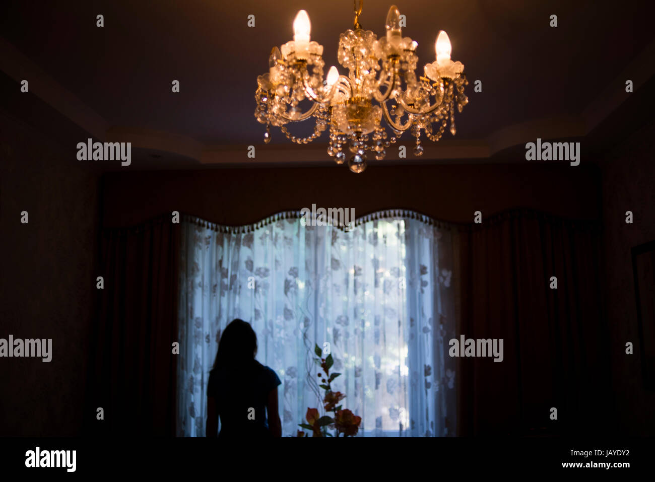 Silhouette of a girl near the window Stock Photo