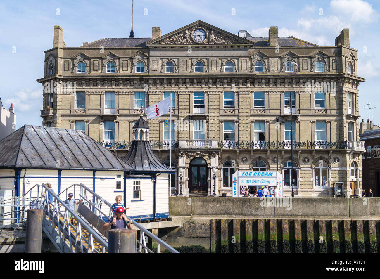 Former great Eastern Hotel, 1864, now offices and flats, seen from Hapenny Pier, Harwich Essex England Stock Photo