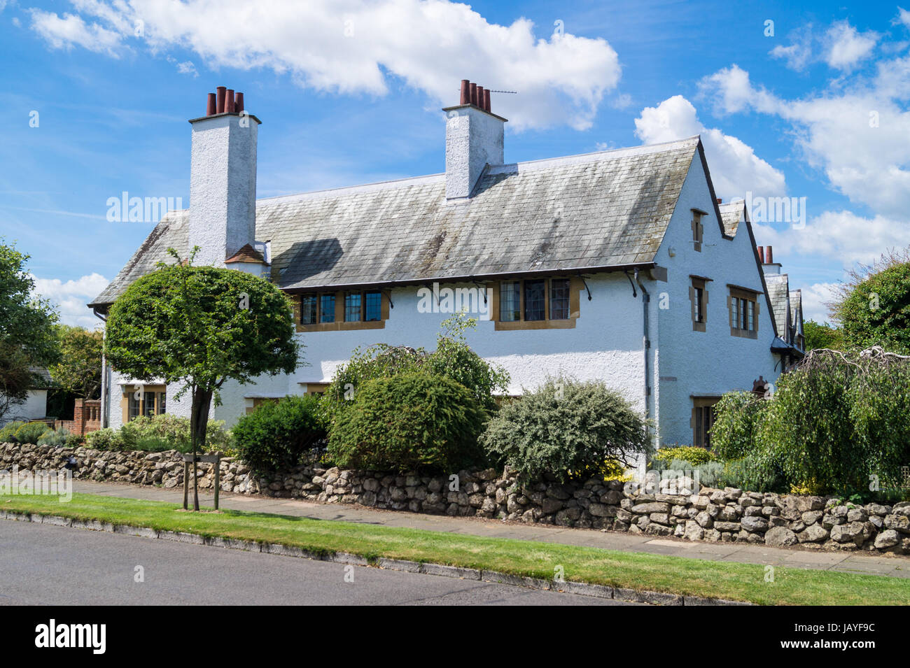 'The Homestead', Arts and Crafts style house by Charles Francis Annesley Voysey (1857-1941), 1905, Frinton-on Sea, Essex, England Stock Photo