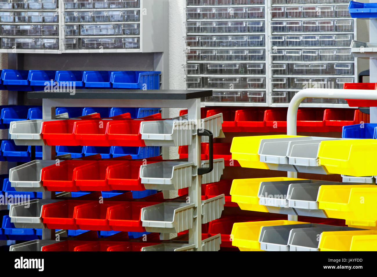 Colorful shelves and racks for warehouse storage Stock Photo Alamy
