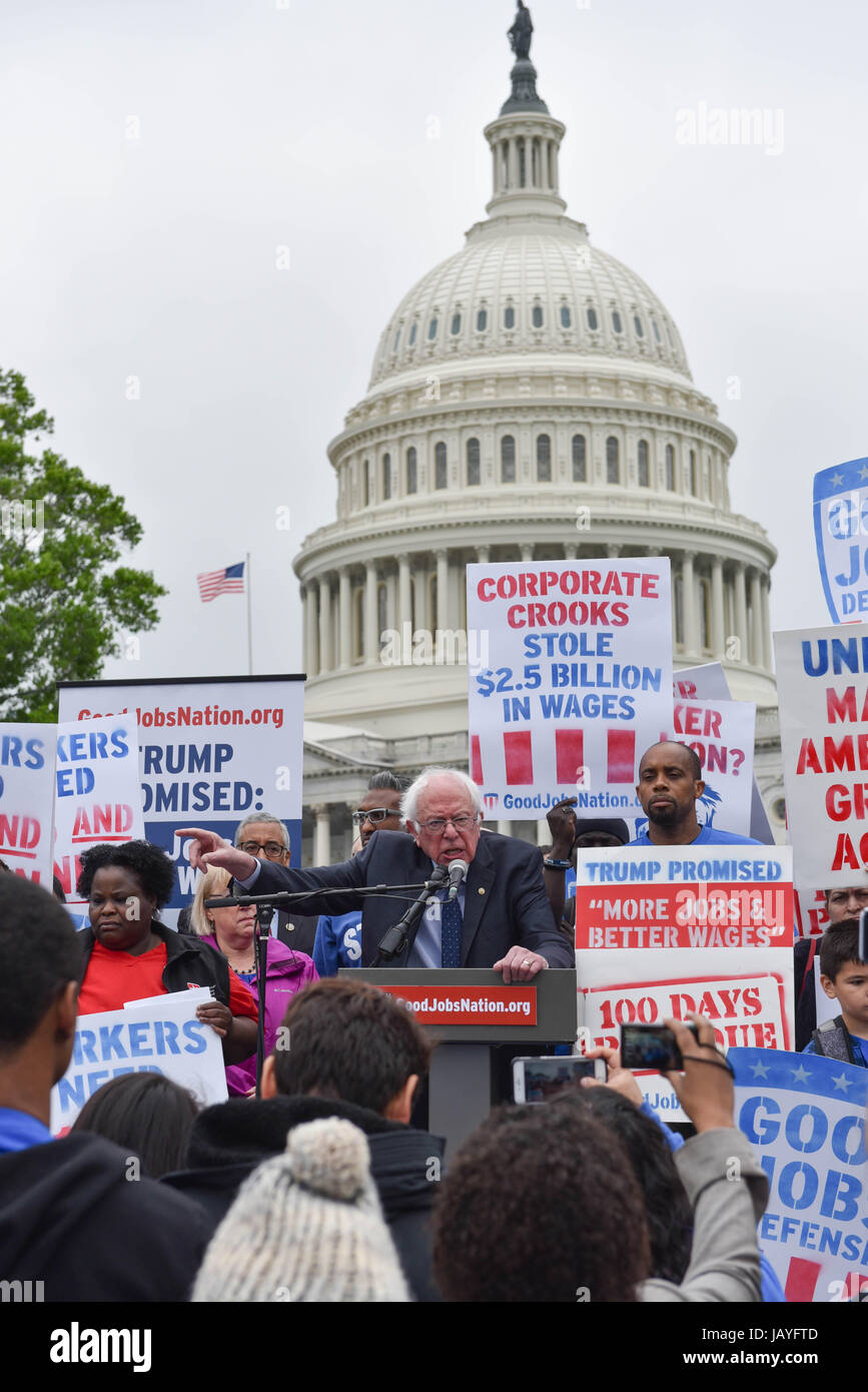 U.S. Senator Bernie Sanders of Vermont speaks during rally demanding