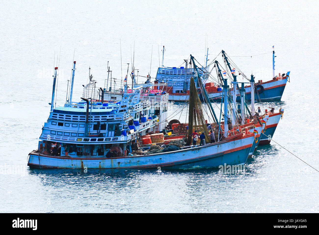 Wooden fishing boat on sea Stock Photo - Alamy