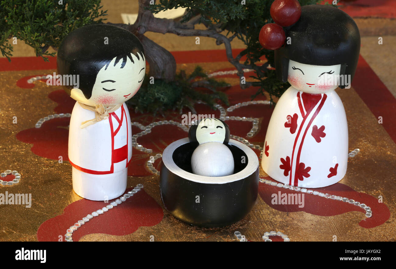 Representation in the Japanese style of Nativity Scene with statuettes