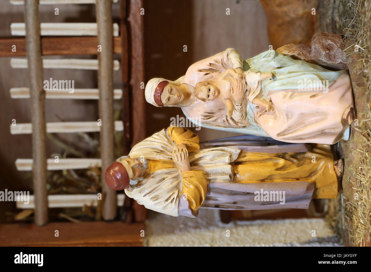 Traditional nativity scene with the Holy Family and the little baby ...