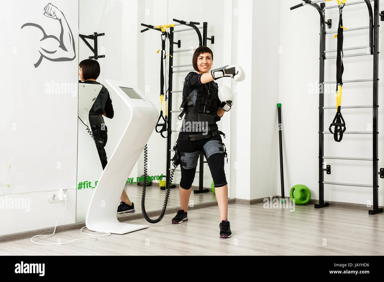 young-brunette-in-emc-costume-boxing-at-the-camera-stock-photo-alamy