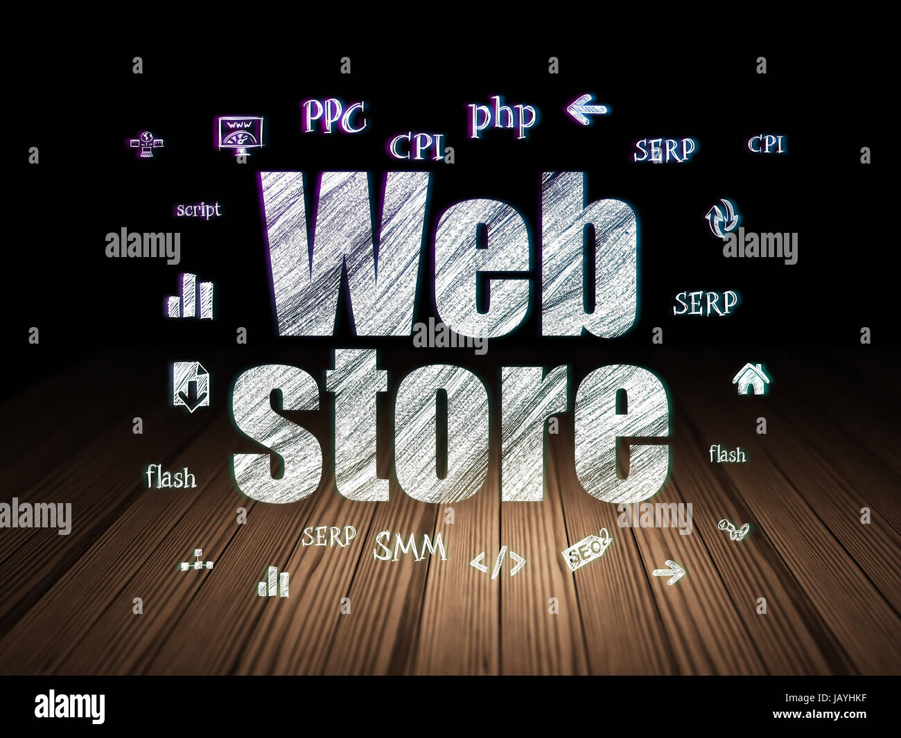 Web development concept: Glowing text Web Store, Hand Drawn Site ...