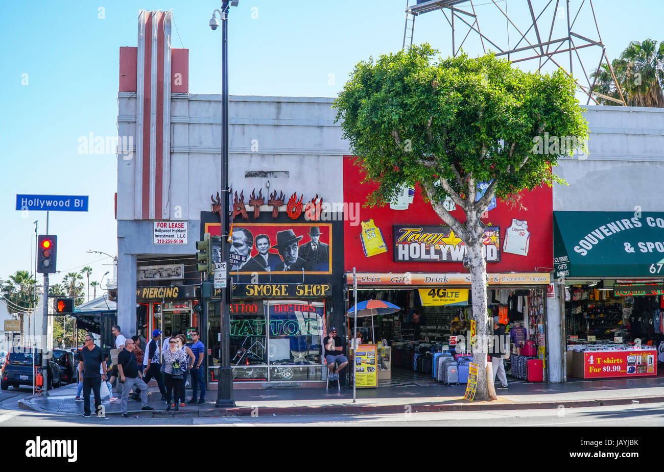 Crazy Souvenir and smoke shops at Hollywood Boulevard - LOS ANGELES - CALIFORNIA Stock Photo