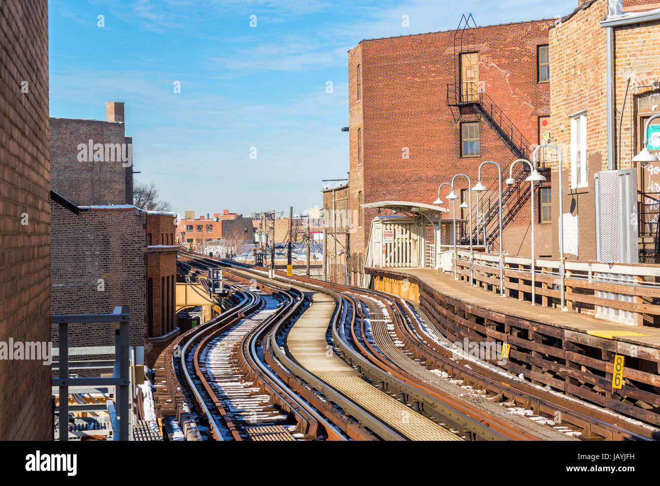 Tracks for the elevated train mass transit system in Chicago Stock