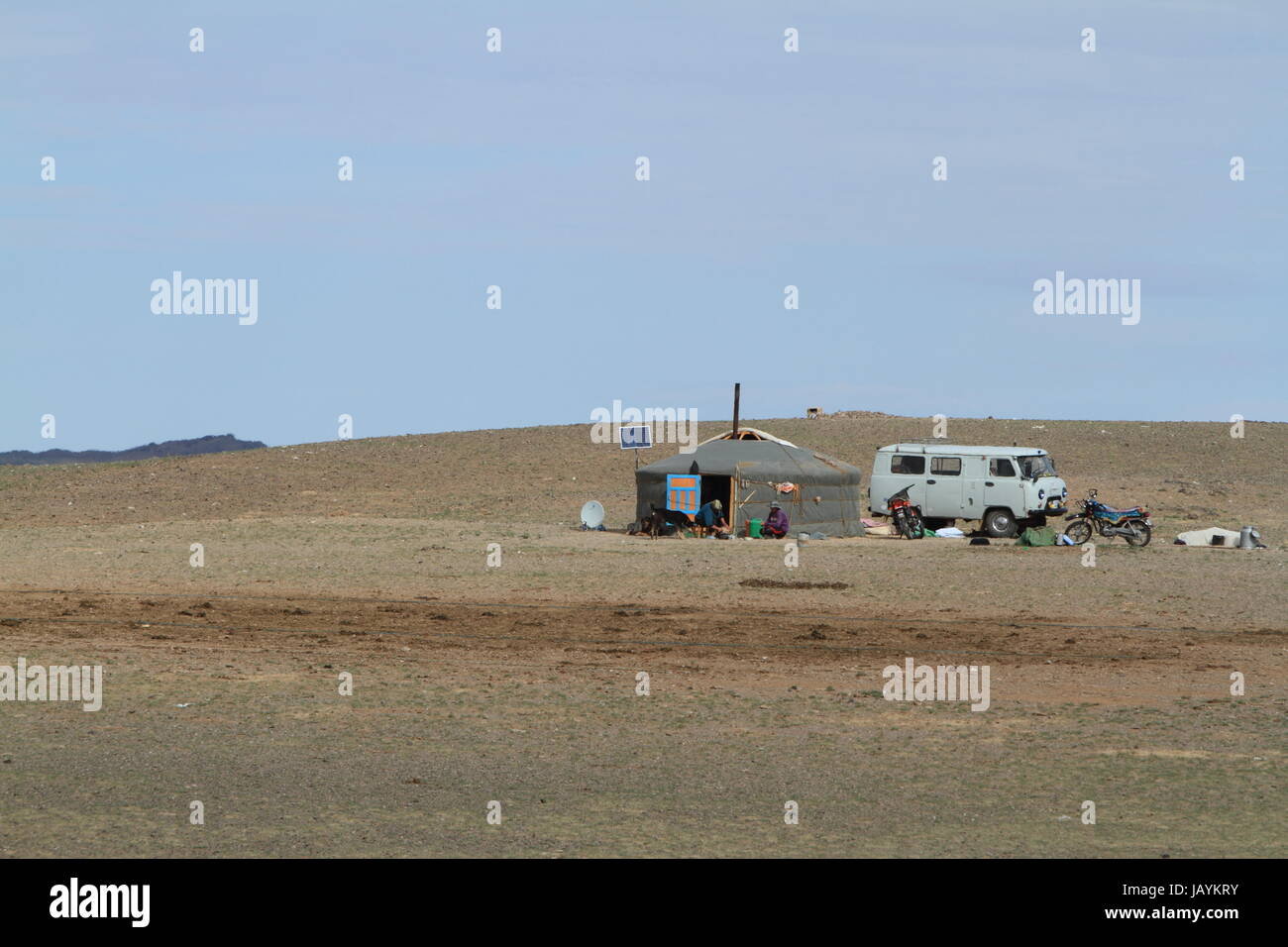 yurts in the mongolian steppe Stock Photo
