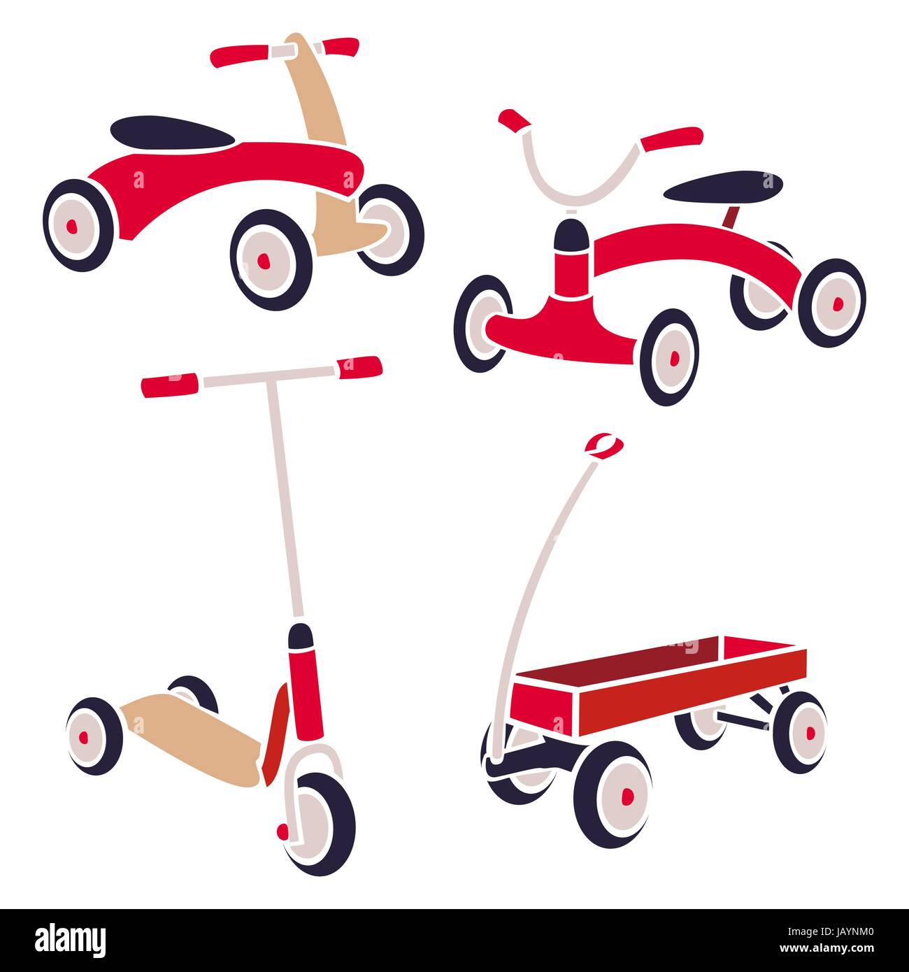 Vintage Kids Toys Bicycle, Kick Scooter, Red Wagon. Vector Stock Vector