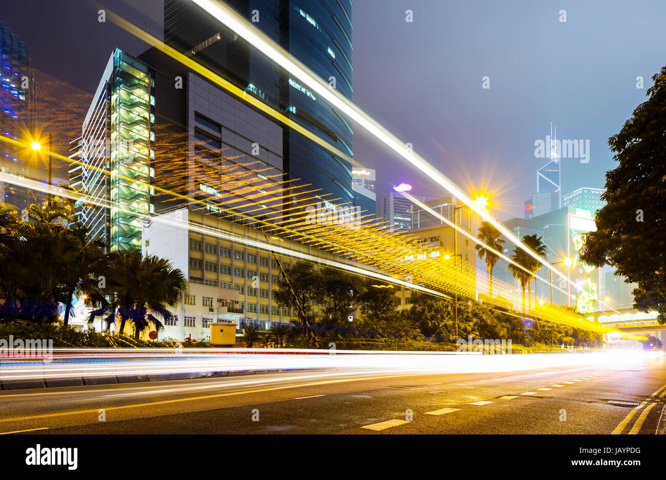 Hong Kong with traffic at night Stock Photo - Alamy