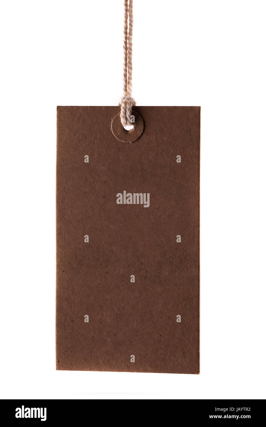 Blank brown label with string on a white background Stock Photo Alamy