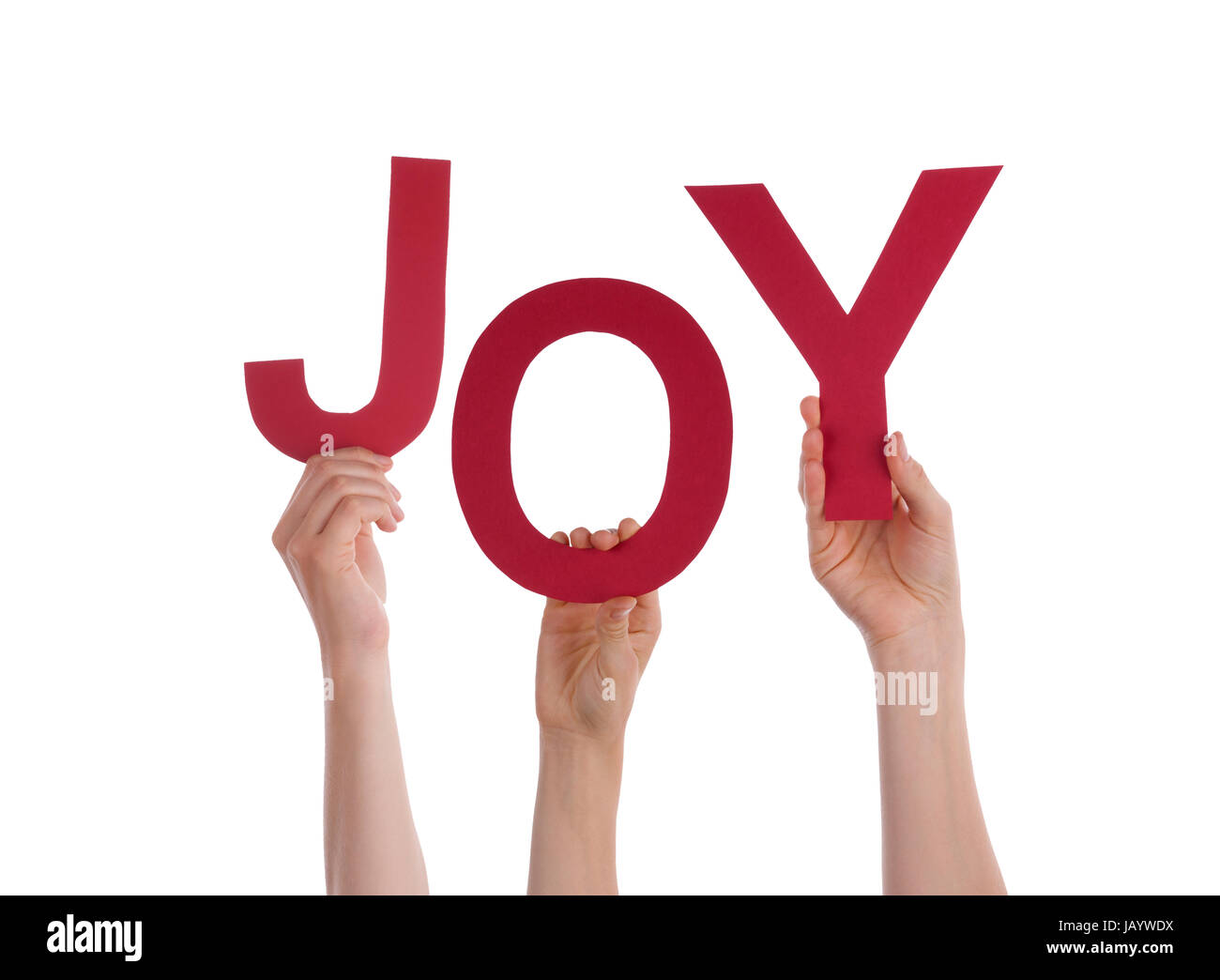 Many Hands Holding the Word Joy, Isolated Stock Photo Alamy