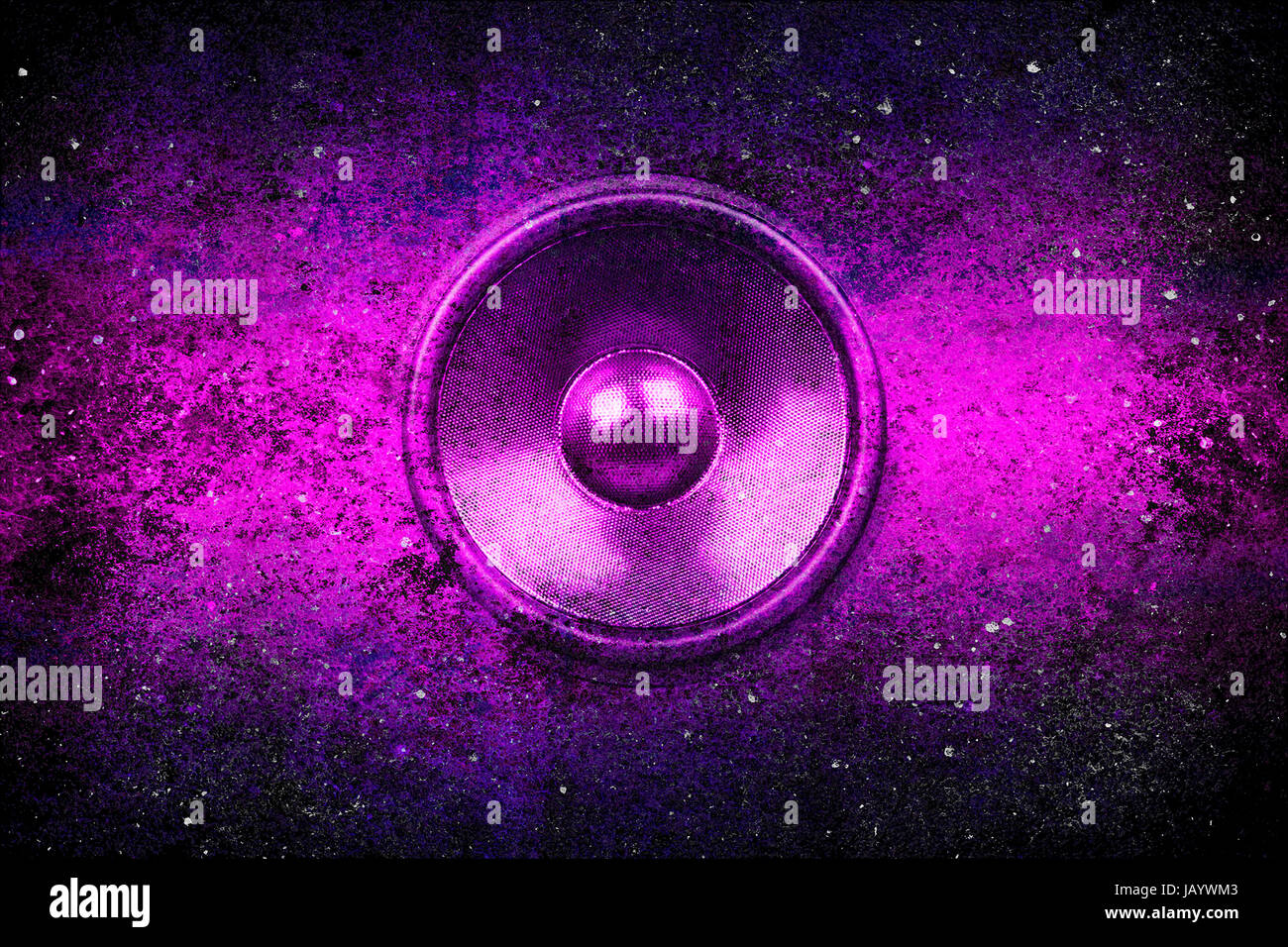 Purple audio speaker on a rough grunge background Stock Photo