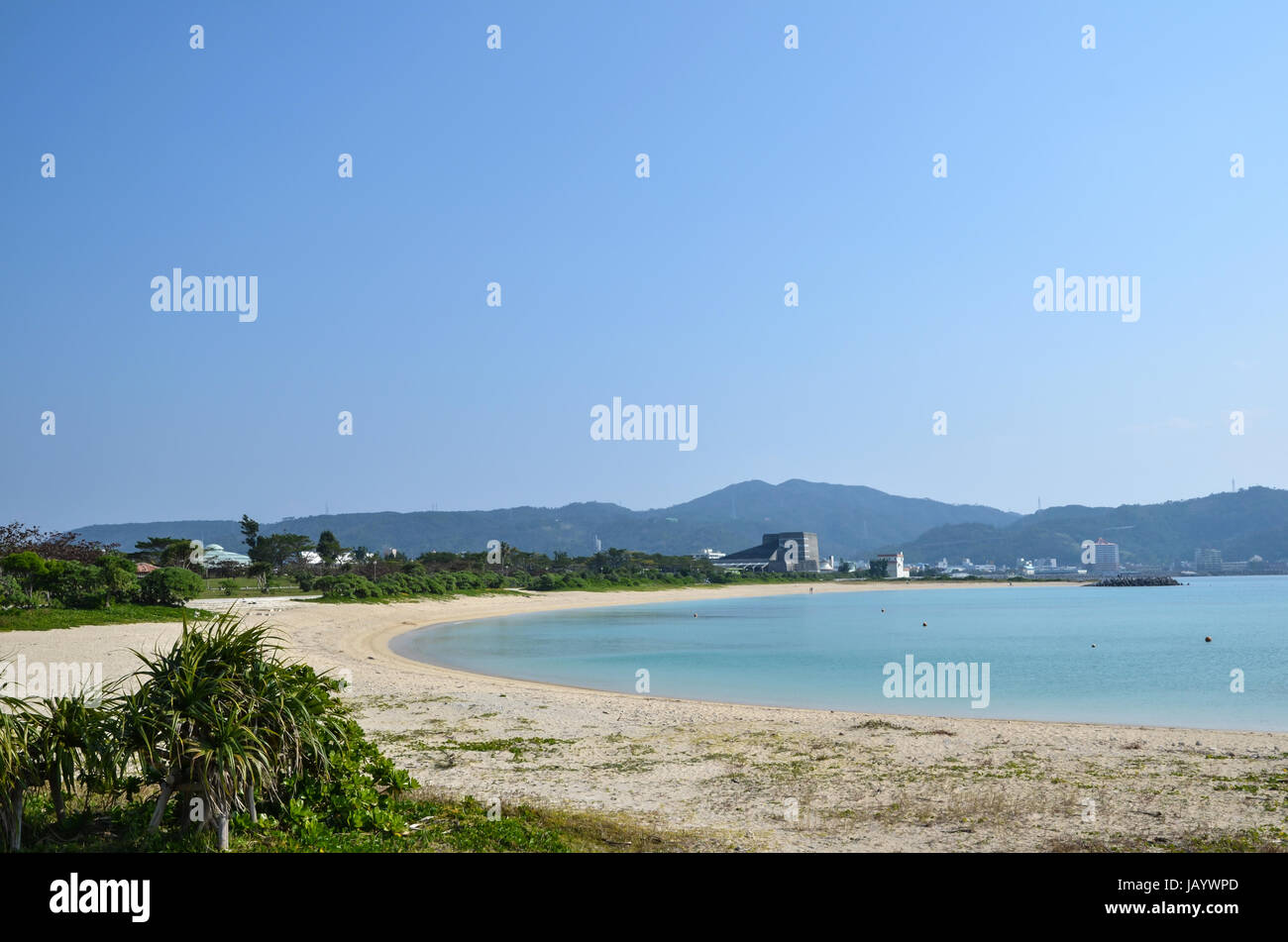 View over the tropical bay at Nago Beach at Okinawa in Japan Stock Photo
