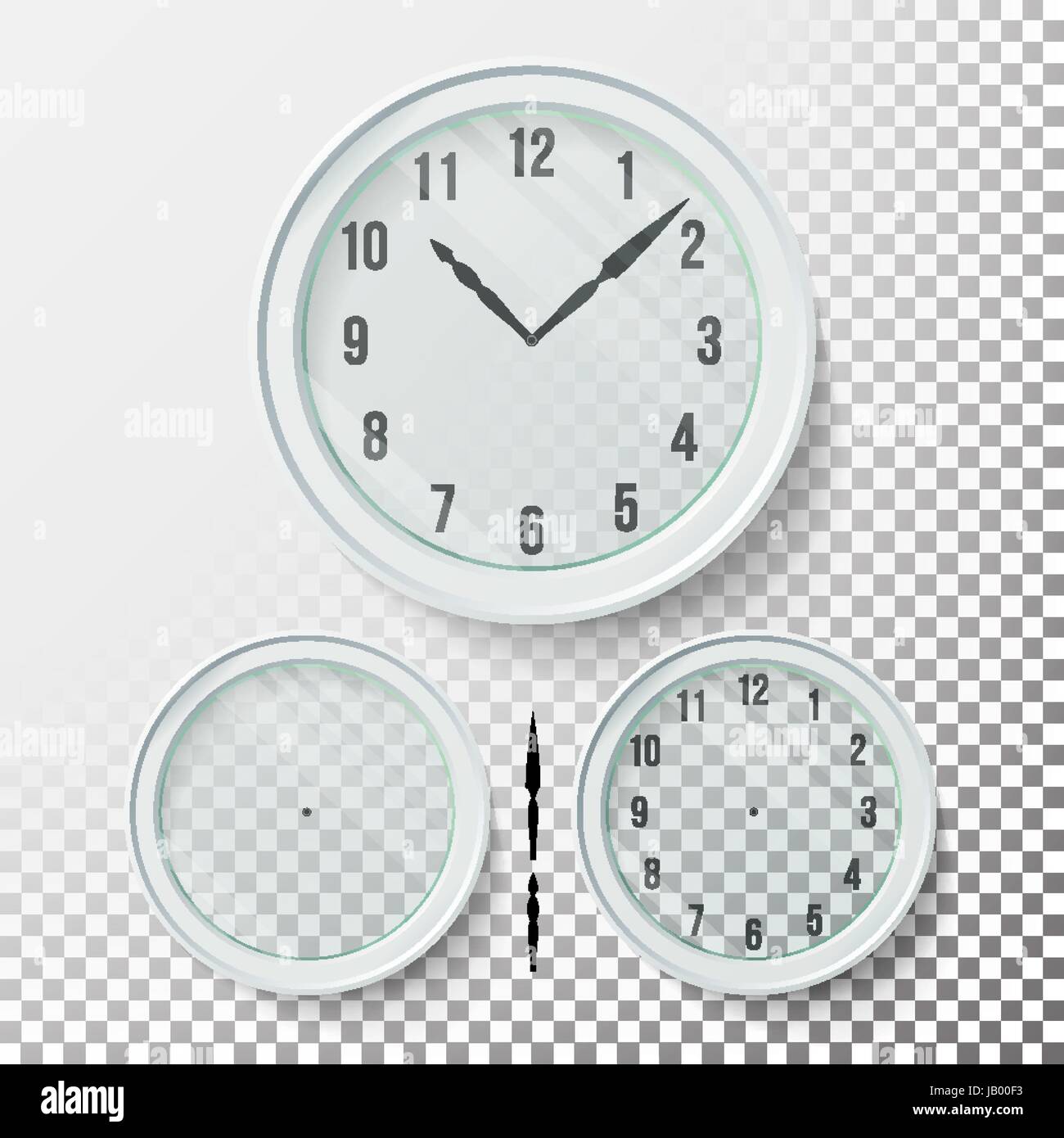 Realistic Wall Clocks Set Vector Illustration. Wall Analog Clock Stock