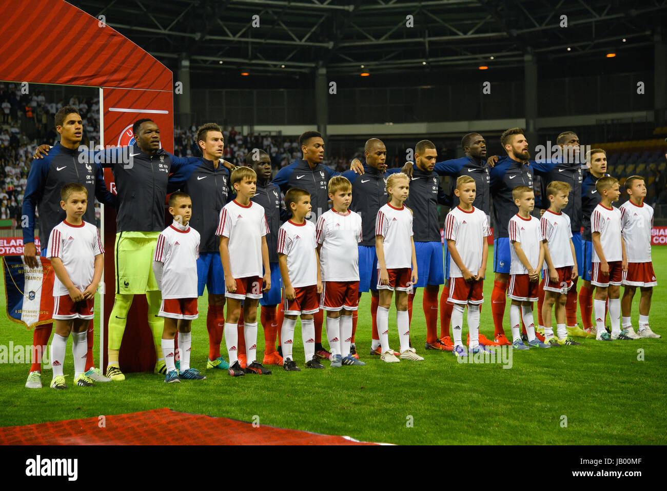 BARYSAW/BELARUS – SEPTEMBER 9, 2016: Line-up of France national football team in match against team of Belarus on September 9, 2016 Stock Photo