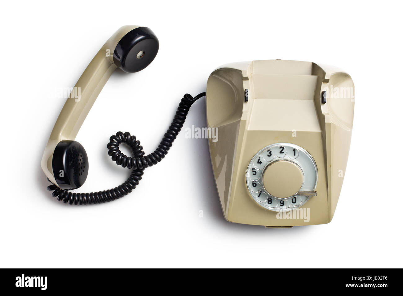 top view of old beige telephone on white background Stock Photo - Alamy
