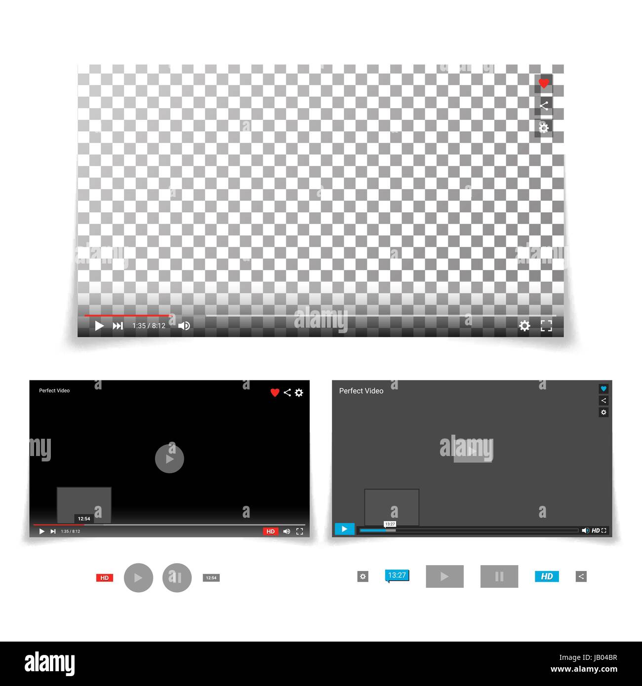 Video Player Interface Template Vector. With Progress Bar And Control