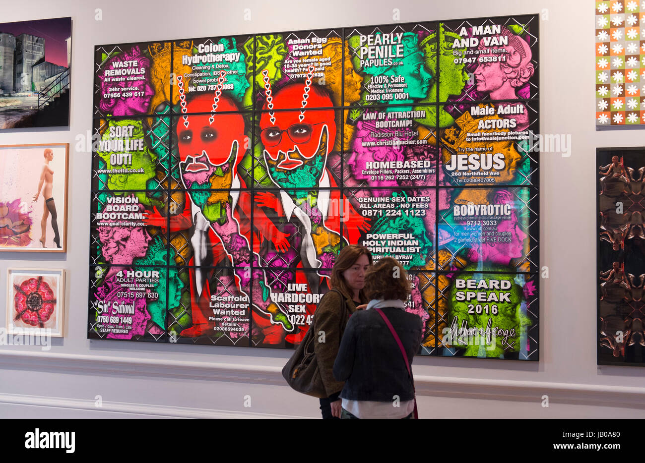 Royal Academy of Arts, London, UK. 8th June 2017. Over 1200 works on display in the largest open submission exhibition in the world, the annual RA Summer Exhibition. Coordinated by Eileen Cooper RA, the exhibition includes work by internationally renowned artists including Rosemarie Trockel, Julian Schnabel, Hassan Hajjaj, Secundino Hernández, Isaac Julien, Tomoaki Suzuki, Mark Wallinger and Sean Scully RA. Photo: Beard Speak, Gilbert & George. NFS. Credit: Malcolm Park editorial/Alamy Live News. Stock Photo