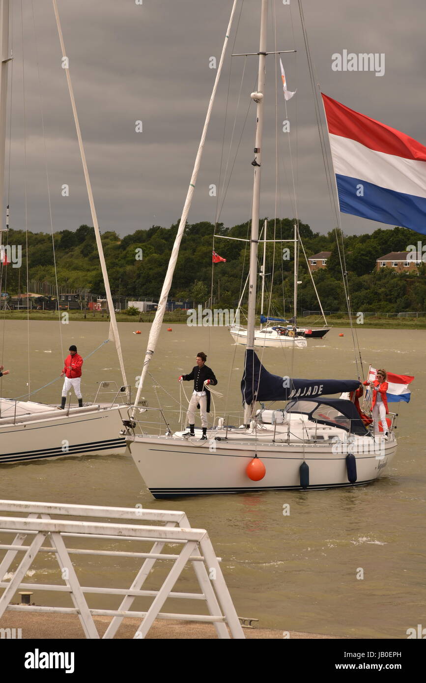 FLOTILLA OF DUTCH SHIPS ARRIVING ON THE RIVER MEDWAY FOR THE 350TH
