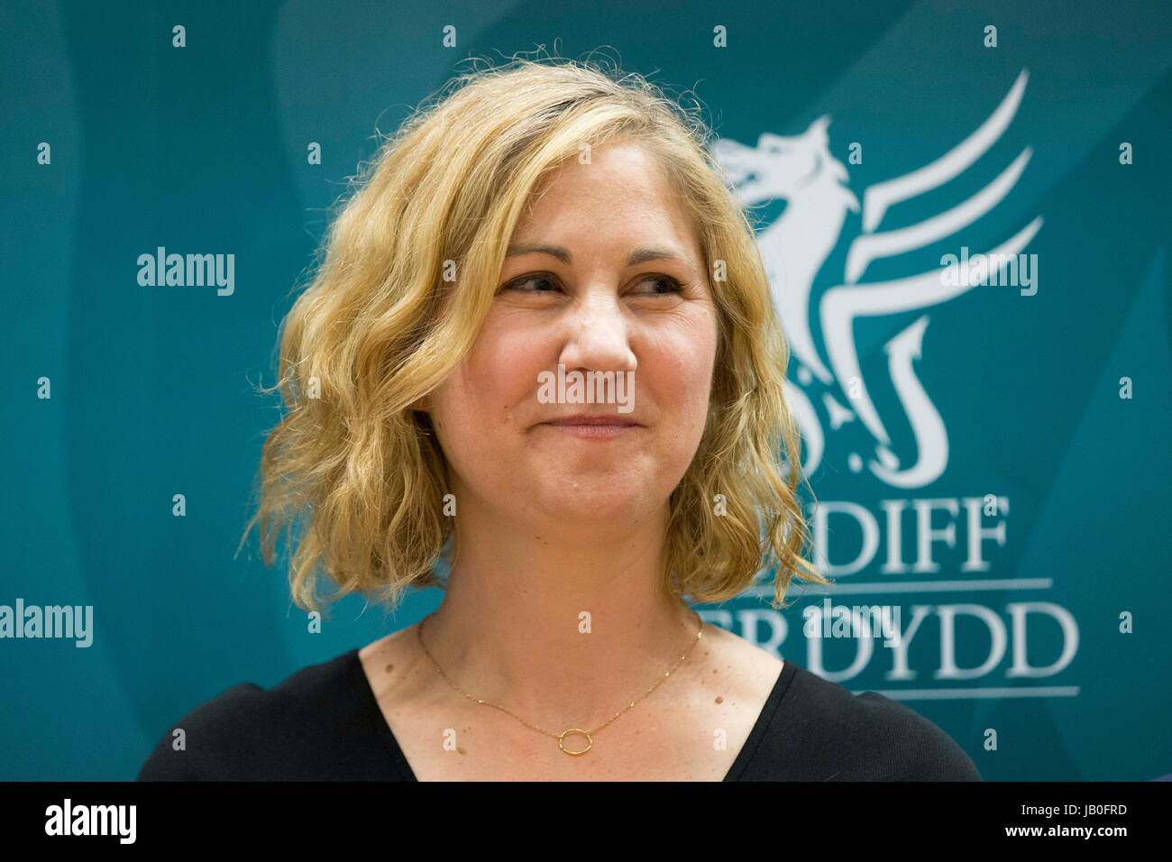 Cardiff, Wales, UK. 09th June, 2017. Labour's Anna McMorrin reacts to being elected MP for Cardiff North, after General Election 2017 vote counting at Sport Wales National Centre, Sophia Gardens. Picture by Credit: Mark Hawkins/Alamy Live News Stock Photo