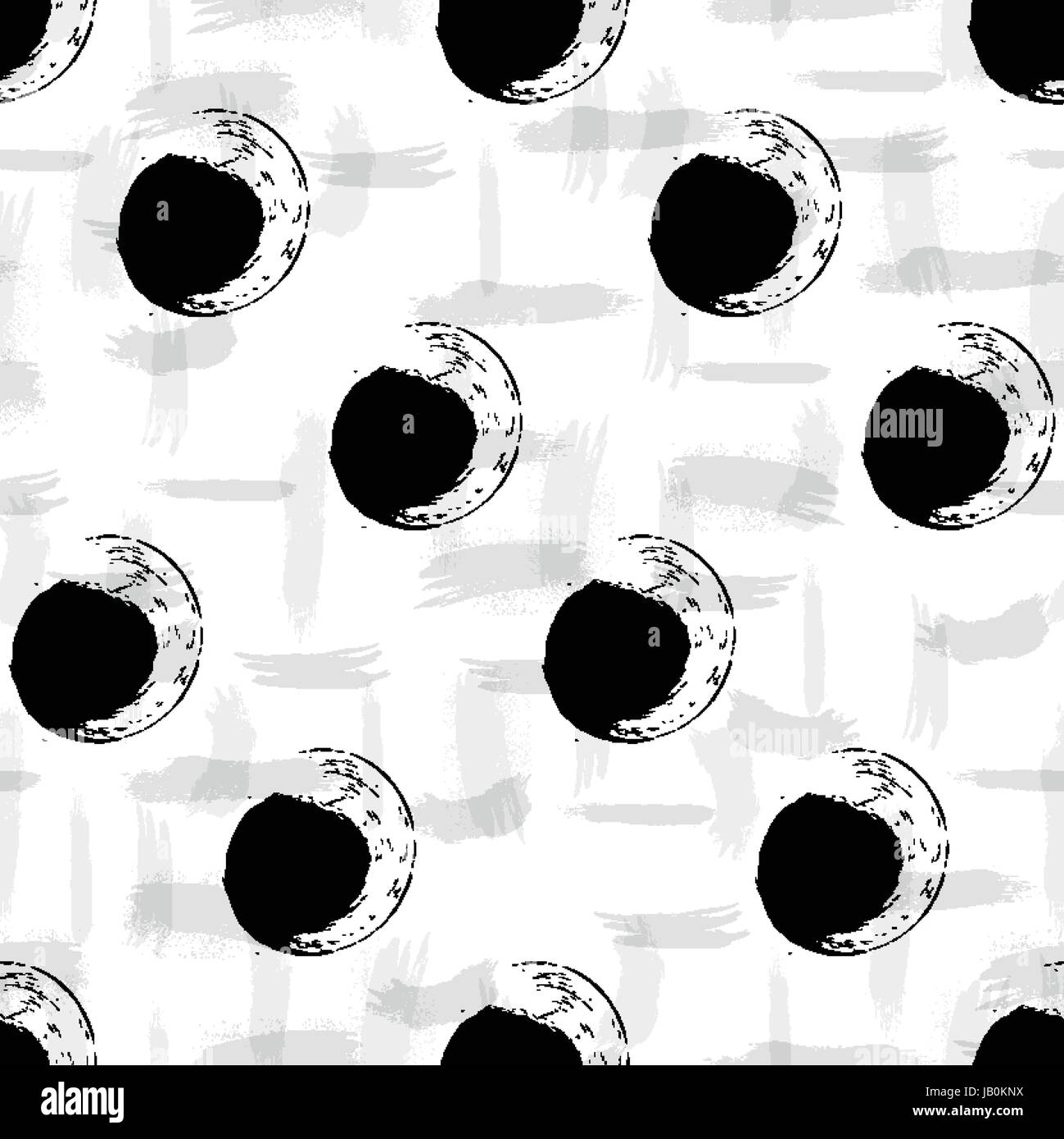 Vector seamless pattern. Black and white round brush strokes. Hand ...