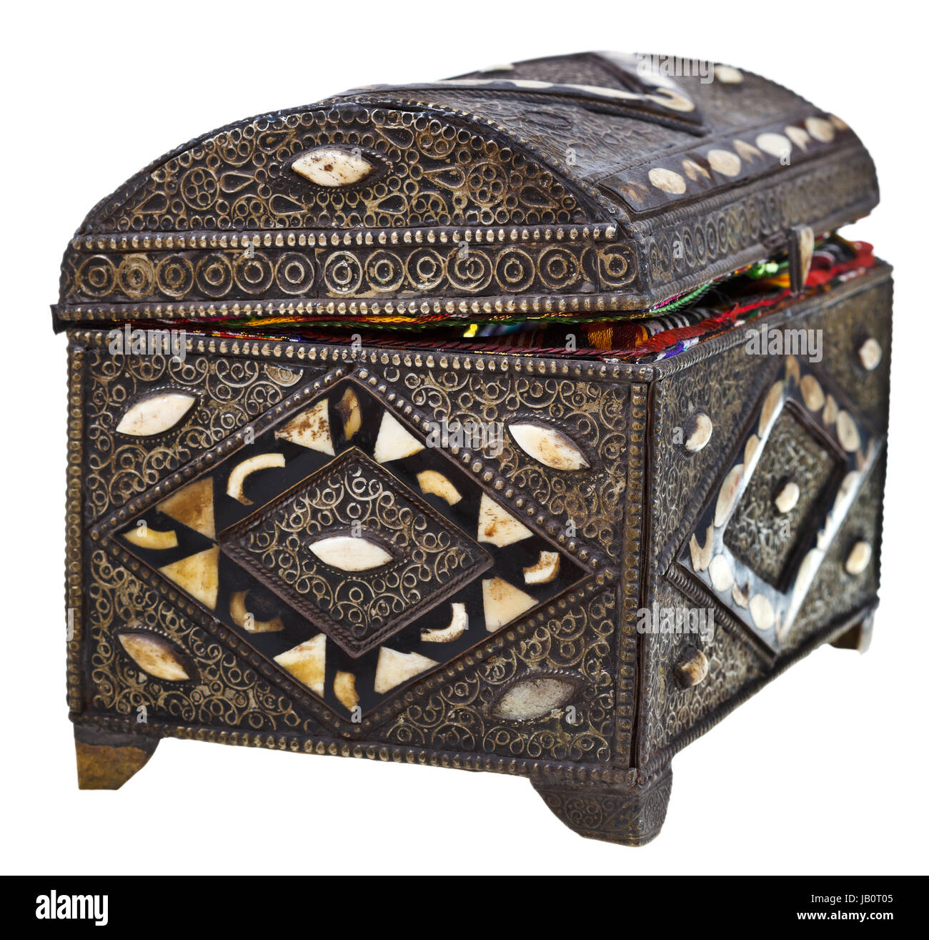 Ancient Decorated Treasure Chest Isolated On White Background