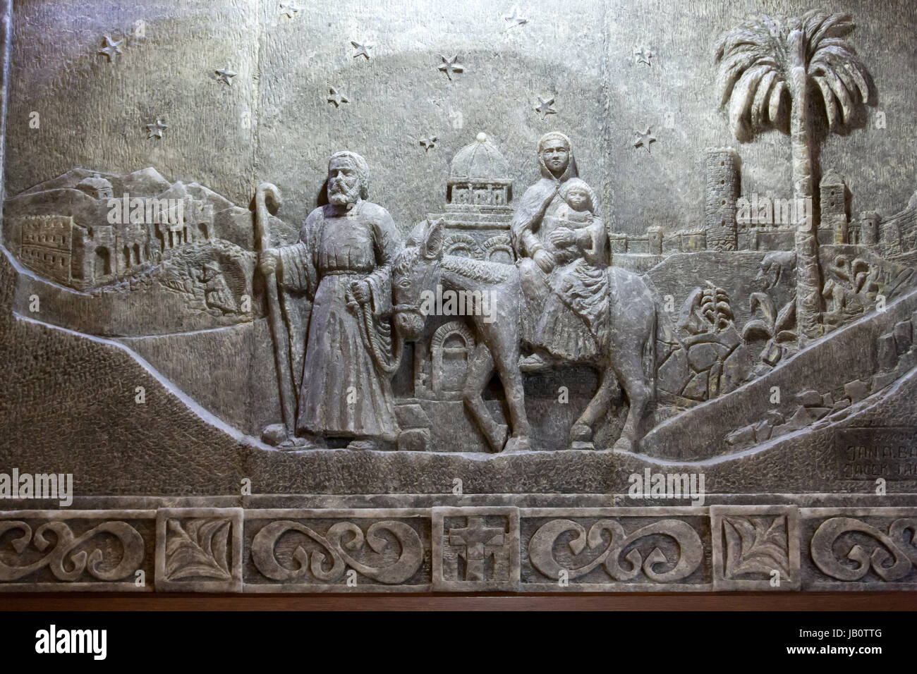 Cracow , Lagiewniki - The centre of Pope John Paul II. Unique reliefs from salt in the chapel St Kingas - The escape from Egypt Stock Photo