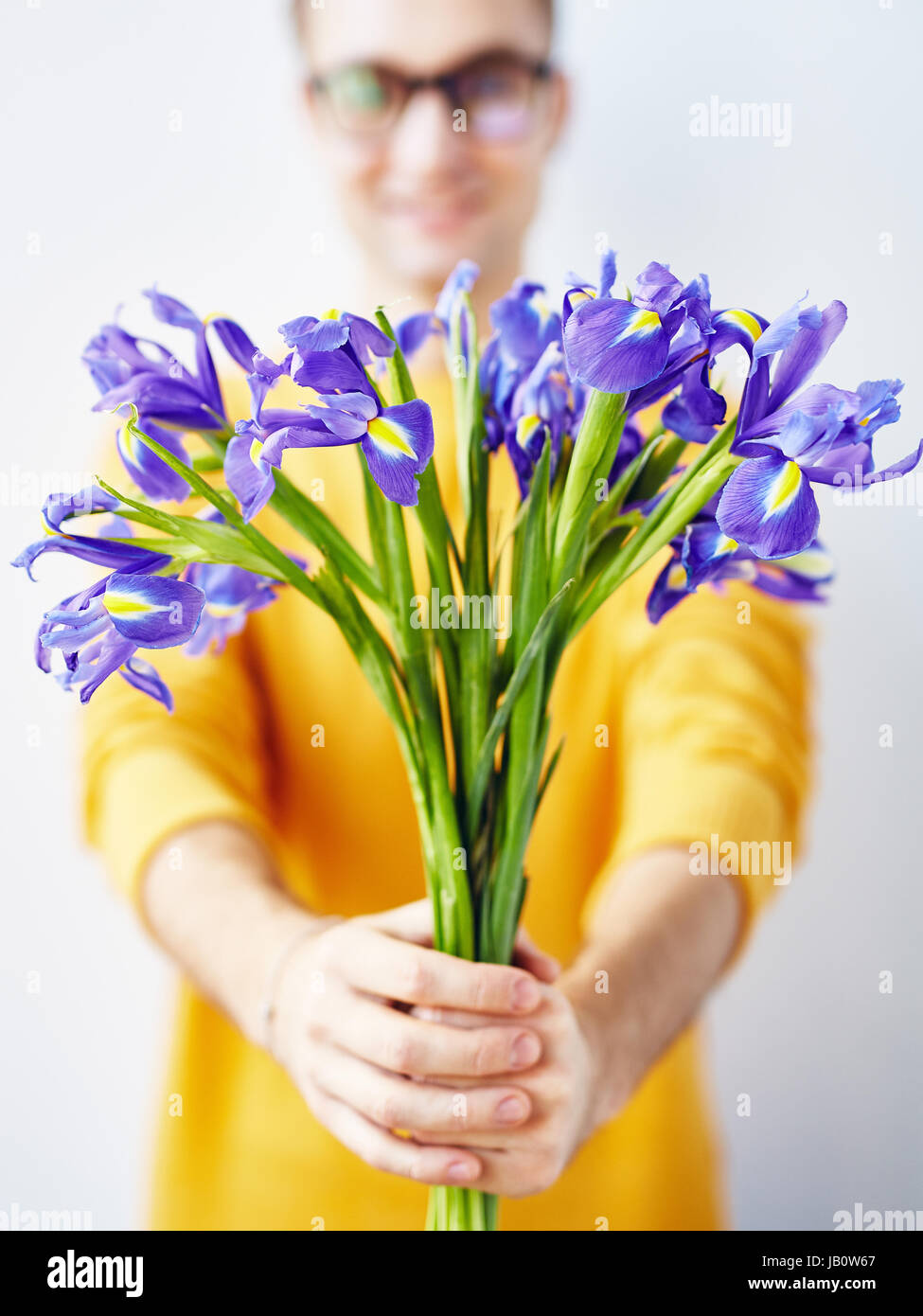 Beautiful Bouquet of Irises for Date Stock Photo