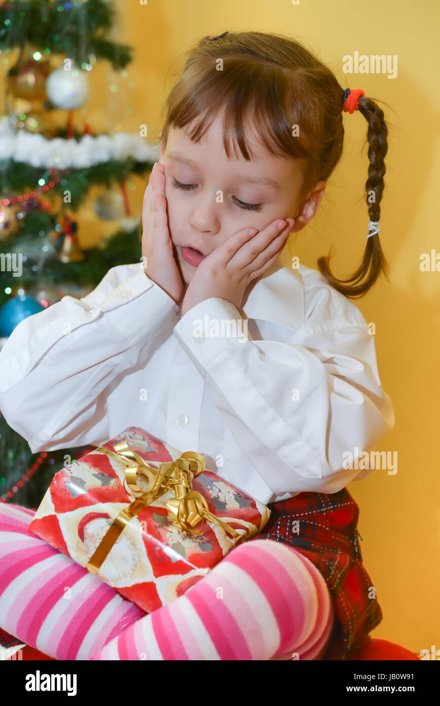 small girls with presents Stock Photo