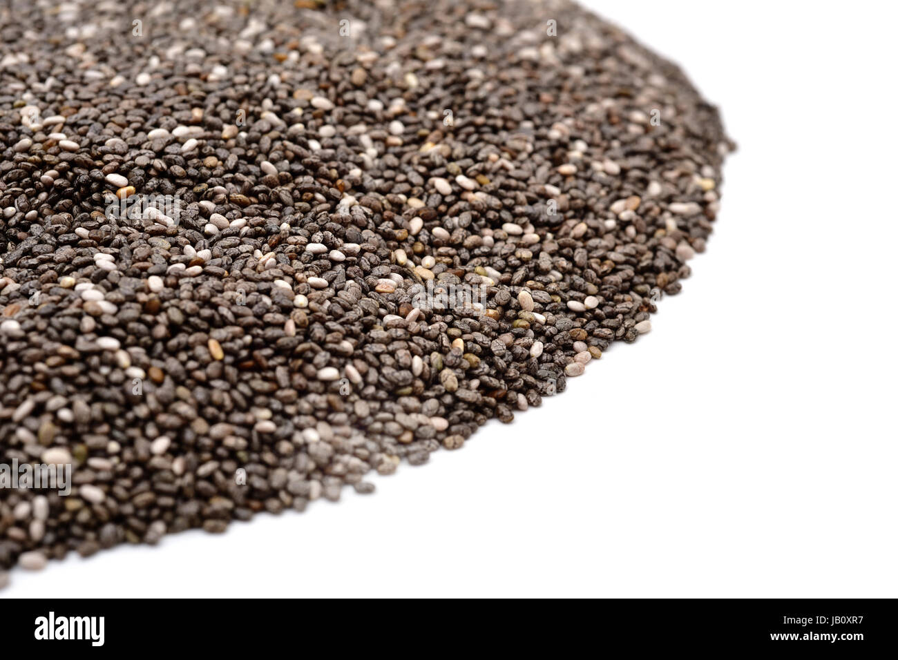 closeup of a pile of chia seeds on a white background Stock Photo Alamy
