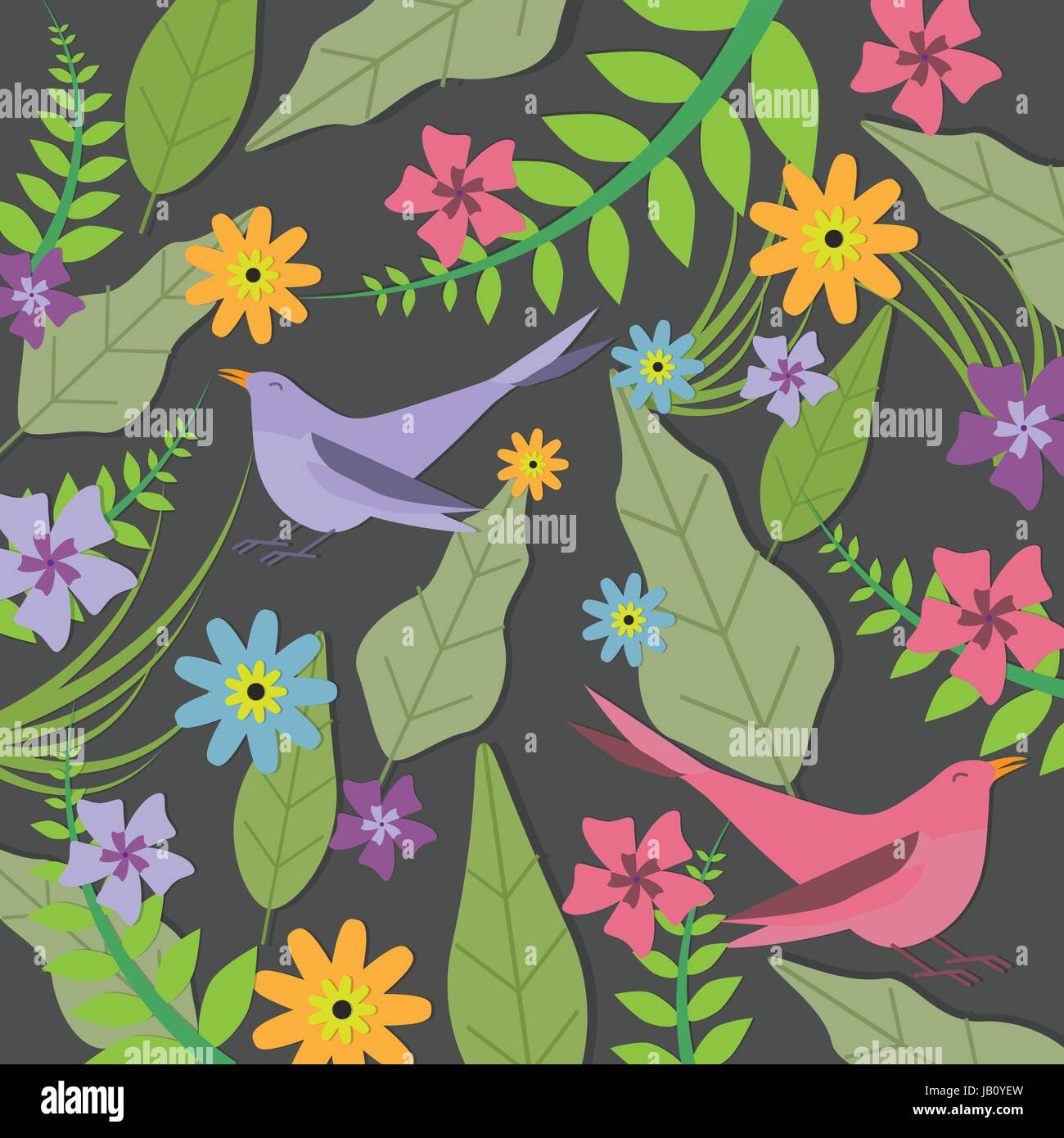 Flower Pattern and Birds - Vector Illustration Stock Vector Image & Art ...