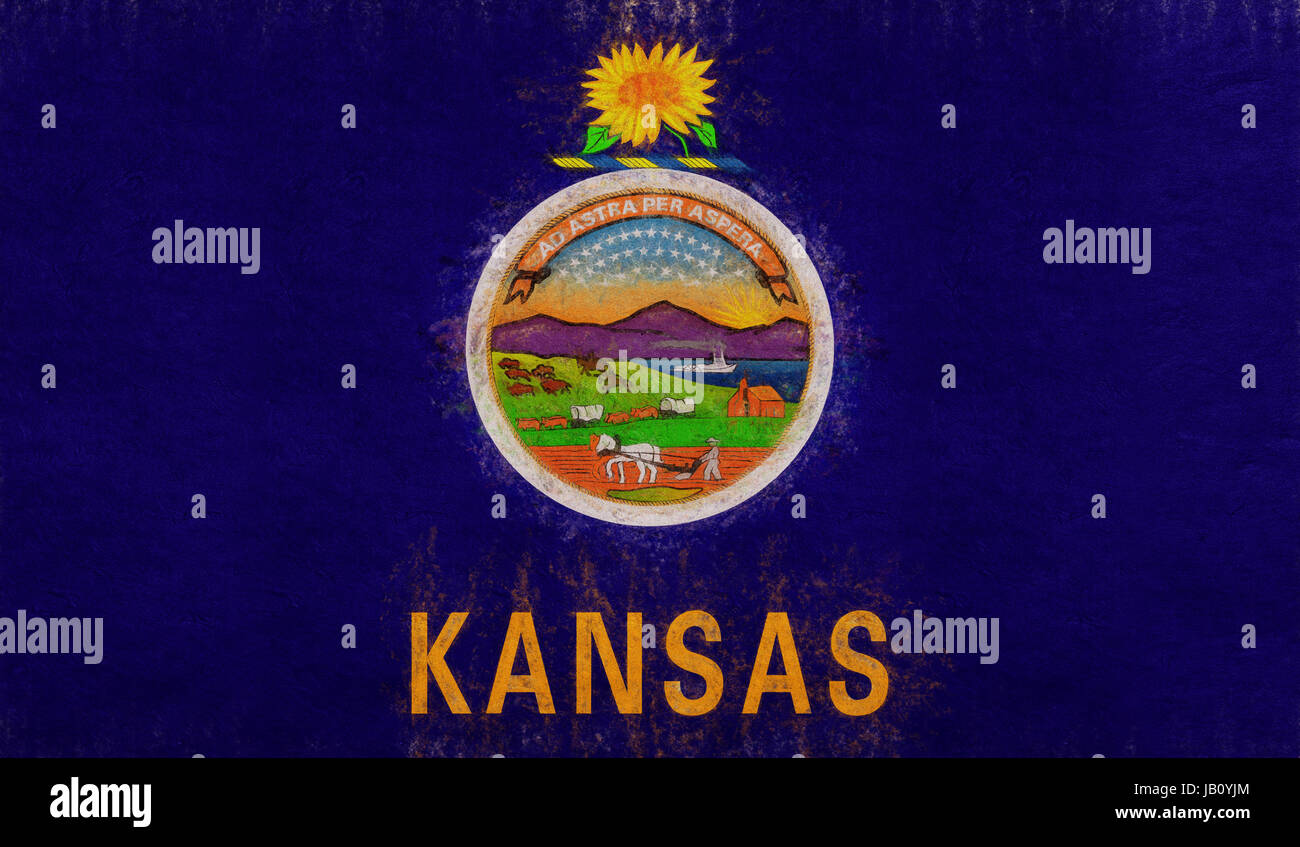 Illustration of the flag of Kansas state in America with a grunge look