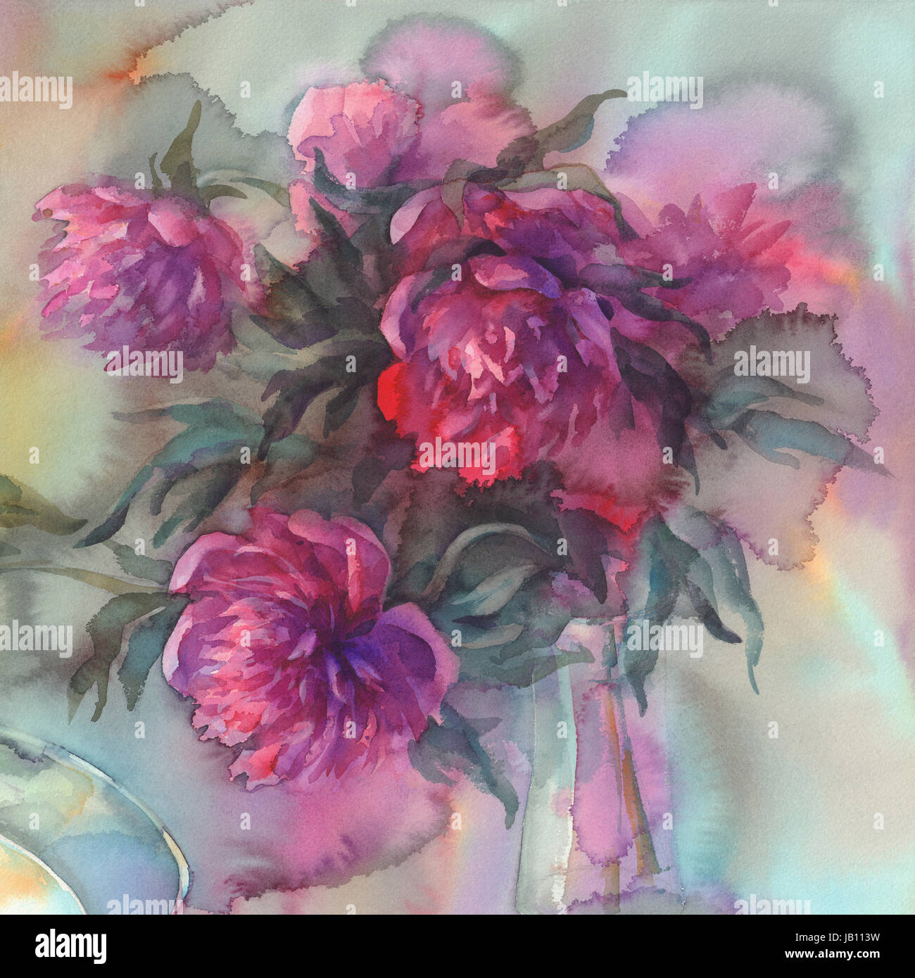 dark violet peonies watercolor Stock Photo - Alamy