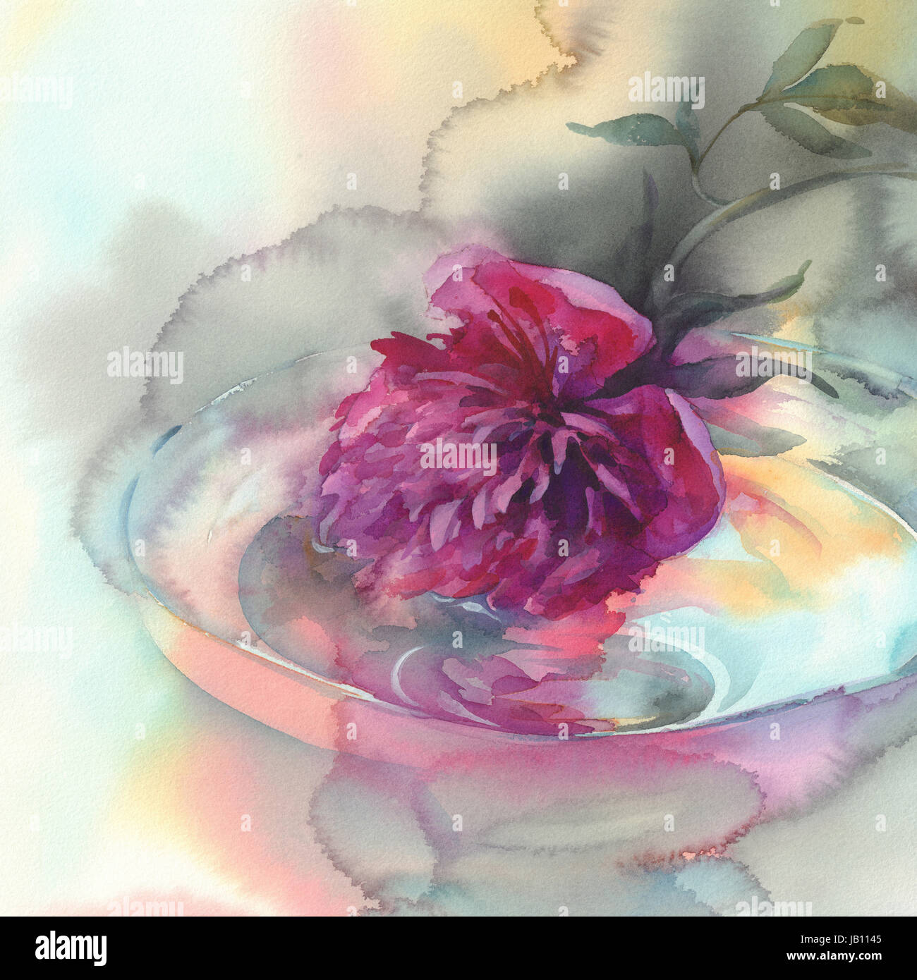 dark violet peonies watercolor Stock Photo - Alamy