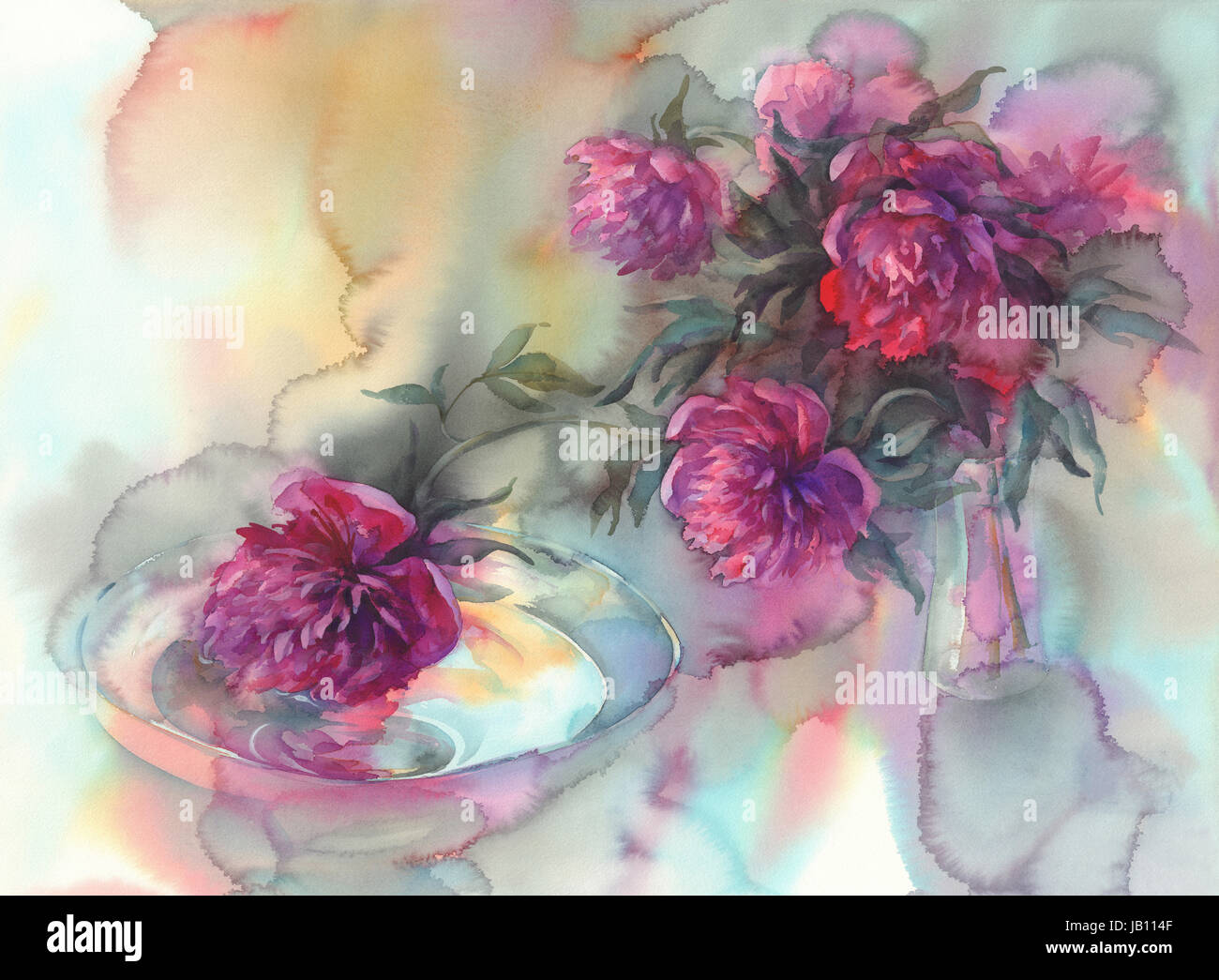 dark violet peonies watercolor Stock Photo - Alamy