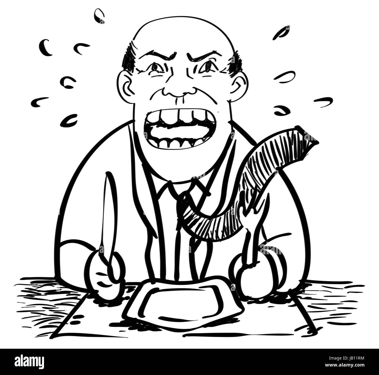 Cartoon of Hungry Businessman was angry and waiting food-Drawing Vector Stock Vector
