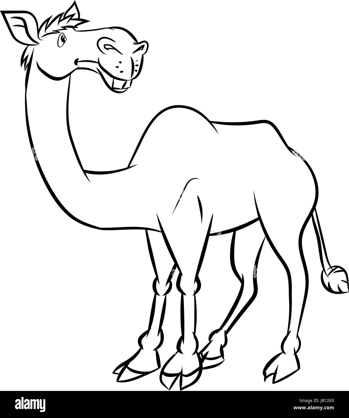 Line drawing cartoon a camel in black and white color - Vector illustration Stock Vector