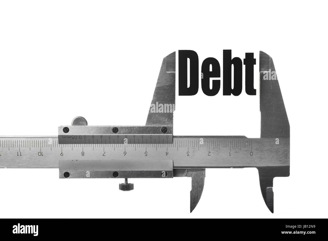 Picture of a caliper, measuring the word "Life Stock Photo Alamy